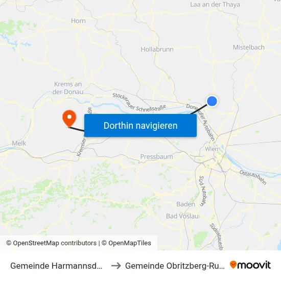 Gemeinde Harmannsdorf to Gemeinde Obritzberg-Rust map