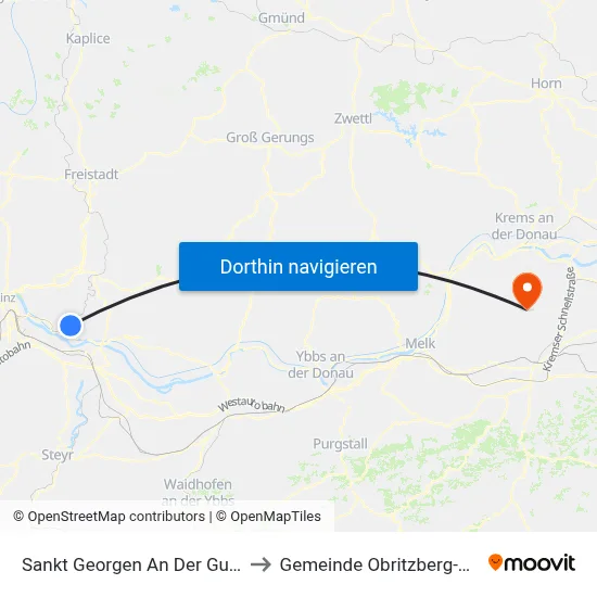 Sankt Georgen An Der Gusen to Gemeinde Obritzberg-Rust map