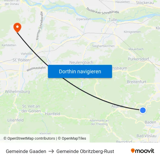 Gemeinde Gaaden to Gemeinde Obritzberg-Rust map