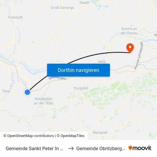 Gemeinde Sankt Peter In Der Au to Gemeinde Obritzberg-Rust map