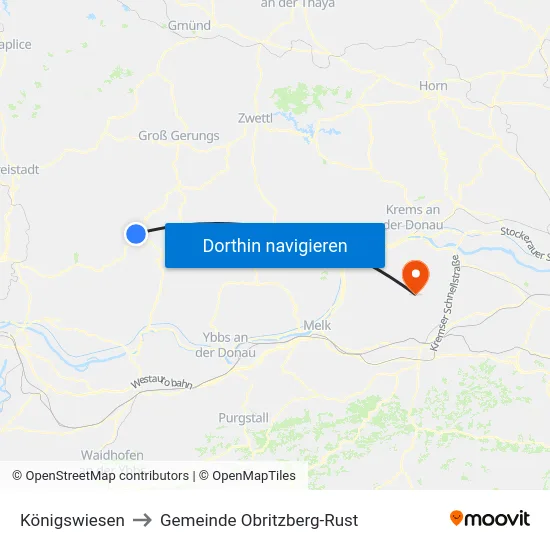 Königswiesen to Gemeinde Obritzberg-Rust map