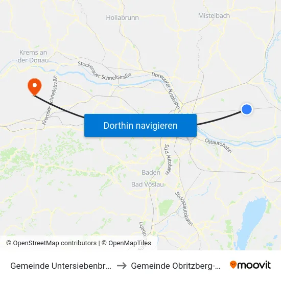 Gemeinde Untersiebenbrunn to Gemeinde Obritzberg-Rust map