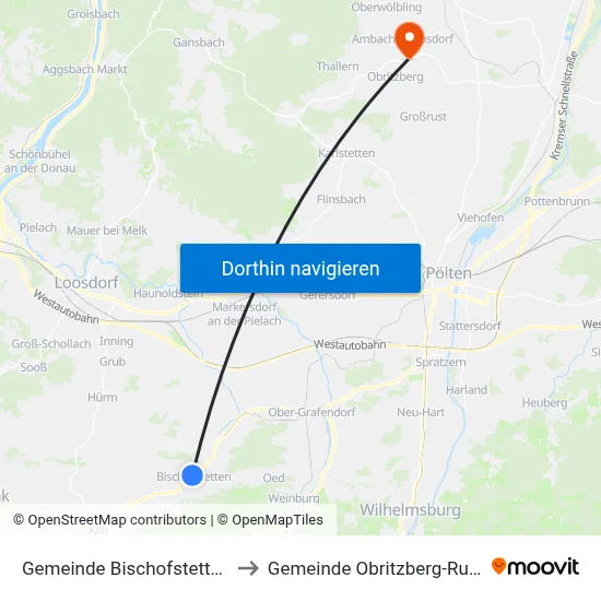 Gemeinde Bischofstetten to Gemeinde Obritzberg-Rust map