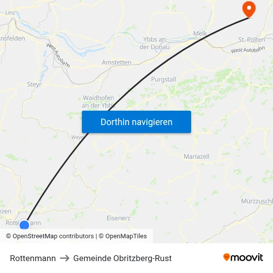 Rottenmann to Gemeinde Obritzberg-Rust map