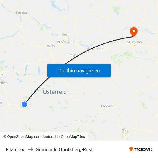 Filzmoos to Gemeinde Obritzberg-Rust map