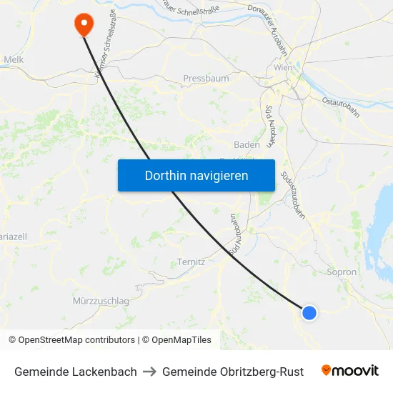 Gemeinde Lackenbach to Gemeinde Obritzberg-Rust map