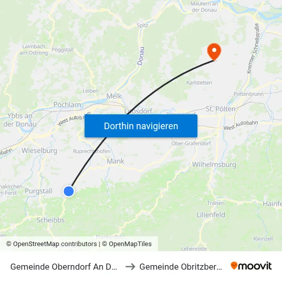 Gemeinde Oberndorf An Der Melk to Gemeinde Obritzberg-Rust map