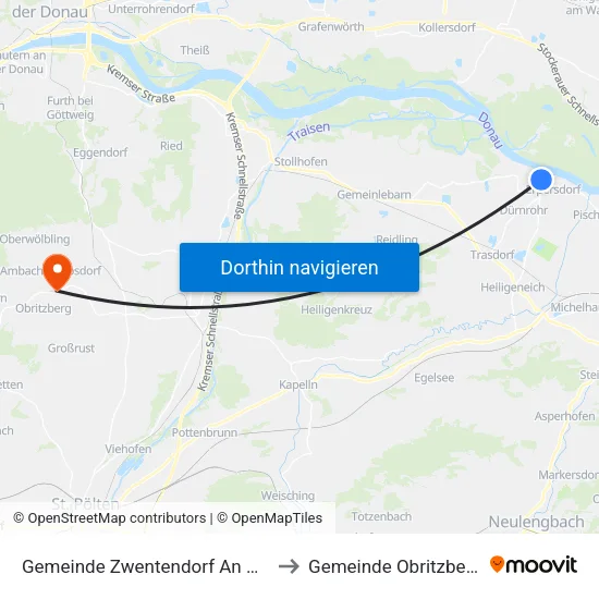 Gemeinde Zwentendorf An Der Donau to Gemeinde Obritzberg-Rust map