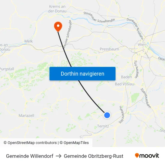 Gemeinde Willendorf to Gemeinde Obritzberg-Rust map