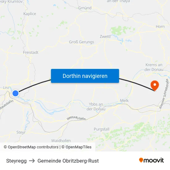 Steyregg to Gemeinde Obritzberg-Rust map