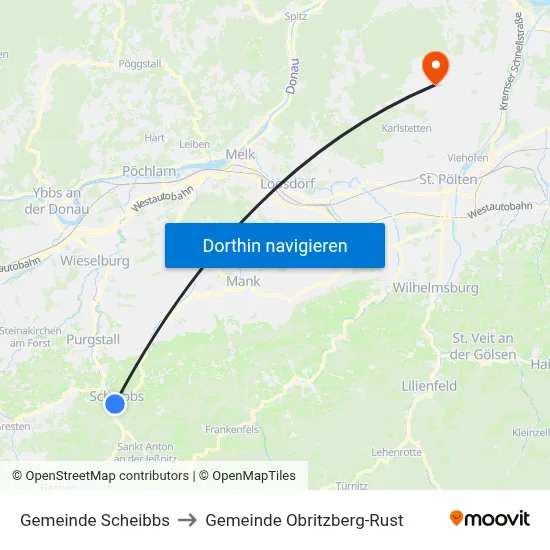 Gemeinde Scheibbs to Gemeinde Obritzberg-Rust map