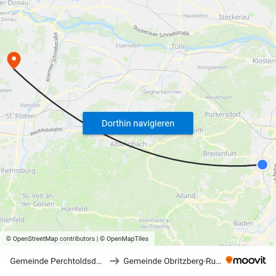 Gemeinde Perchtoldsdorf to Gemeinde Obritzberg-Rust map