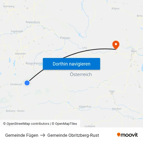 Gemeinde Fügen to Gemeinde Obritzberg-Rust map