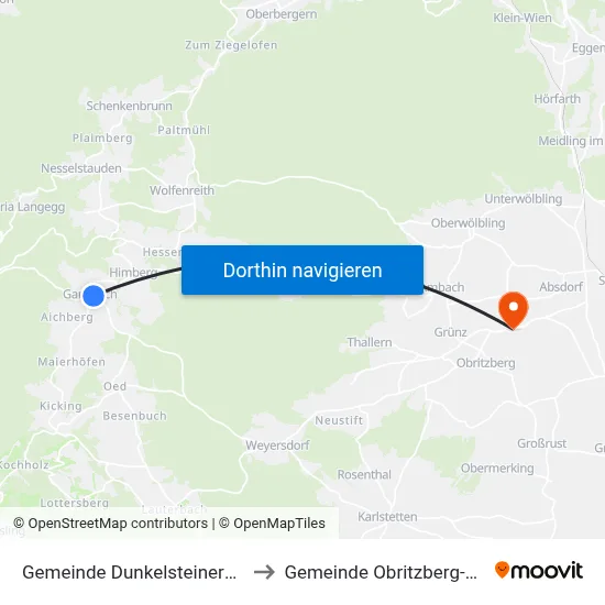 Gemeinde Dunkelsteinerwald to Gemeinde Obritzberg-Rust map