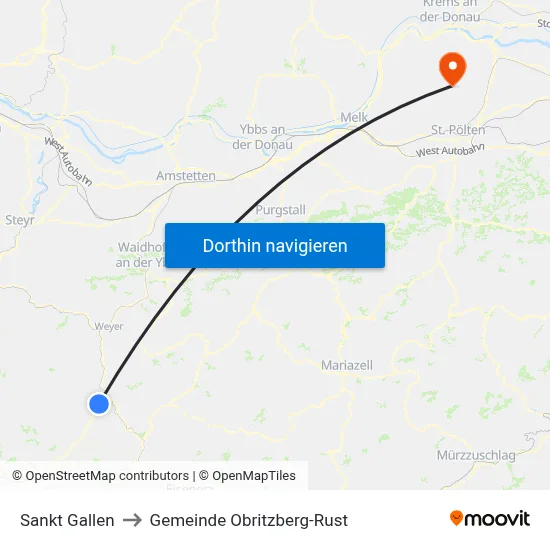 Sankt Gallen to Gemeinde Obritzberg-Rust map
