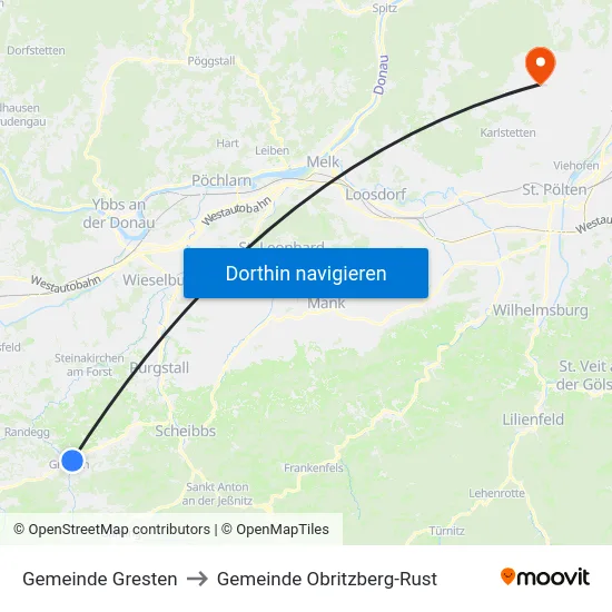 Gemeinde Gresten to Gemeinde Obritzberg-Rust map