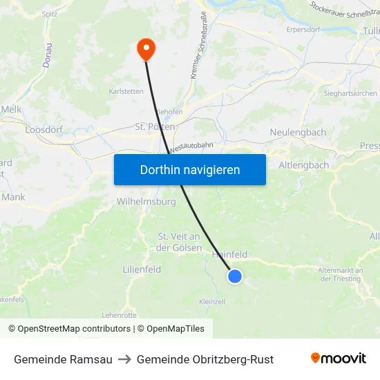 Gemeinde Ramsau to Gemeinde Obritzberg-Rust map