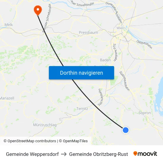 Gemeinde Weppersdorf to Gemeinde Obritzberg-Rust map