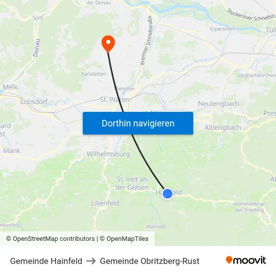 Gemeinde Hainfeld to Gemeinde Obritzberg-Rust map