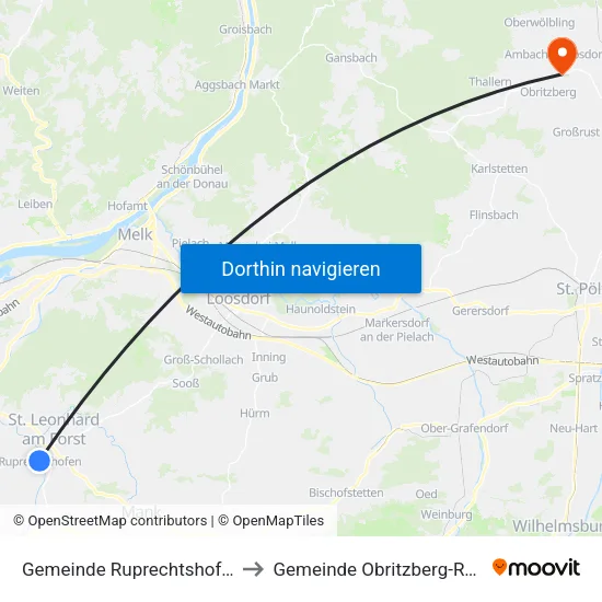 Gemeinde Ruprechtshofen to Gemeinde Obritzberg-Rust map