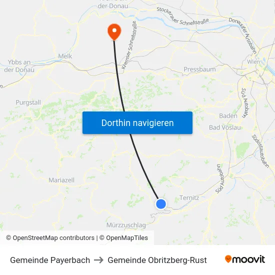 Gemeinde Payerbach to Gemeinde Obritzberg-Rust map
