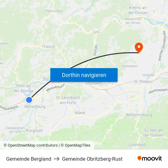 Gemeinde Bergland to Gemeinde Obritzberg-Rust map