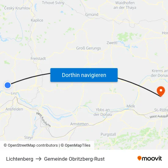 Lichtenberg to Gemeinde Obritzberg-Rust map