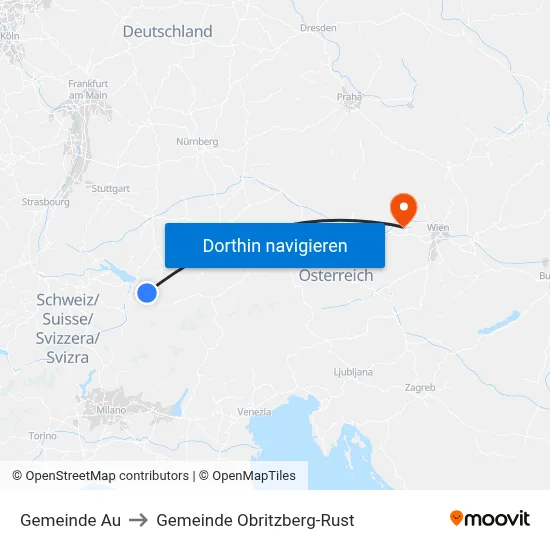 Gemeinde Au to Gemeinde Obritzberg-Rust map
