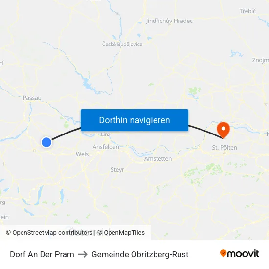 Dorf An Der Pram to Gemeinde Obritzberg-Rust map