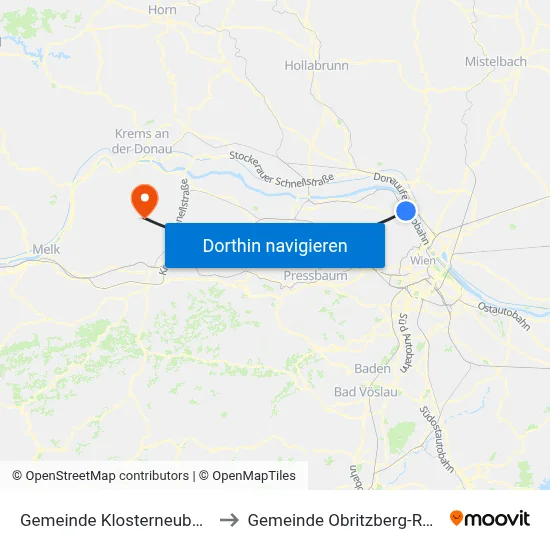 Gemeinde Klosterneuburg to Gemeinde Obritzberg-Rust map