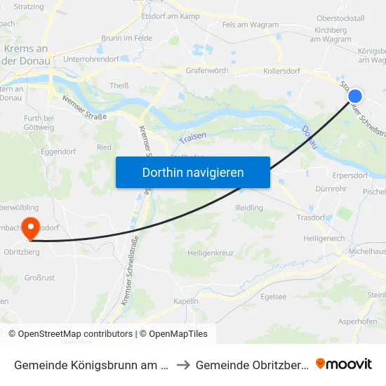 Gemeinde Königsbrunn am Wagram to Gemeinde Obritzberg-Rust map