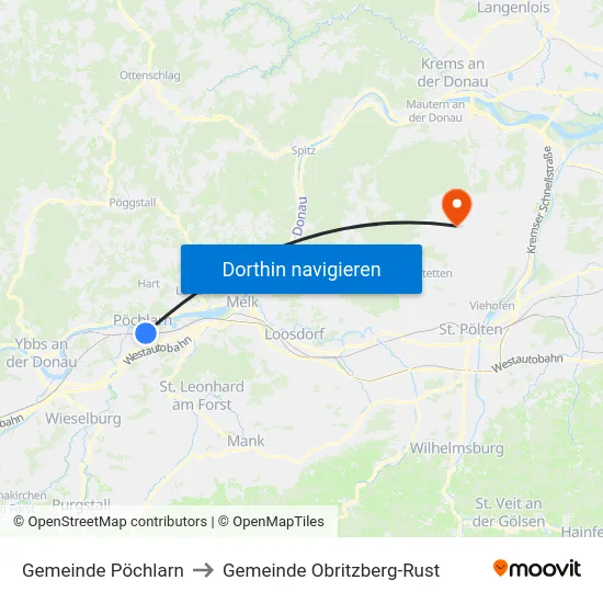Gemeinde Pöchlarn to Gemeinde Obritzberg-Rust map