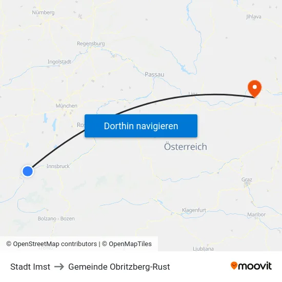 Stadt Imst to Gemeinde Obritzberg-Rust map