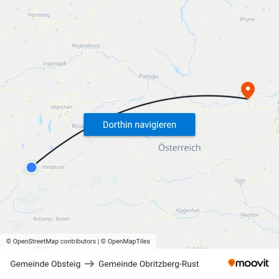 Gemeinde Obsteig to Gemeinde Obritzberg-Rust map