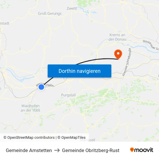 Gemeinde Amstetten to Gemeinde Obritzberg-Rust map