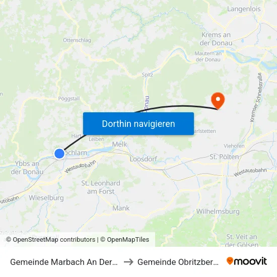 Gemeinde Marbach An Der Donau to Gemeinde Obritzberg-Rust map
