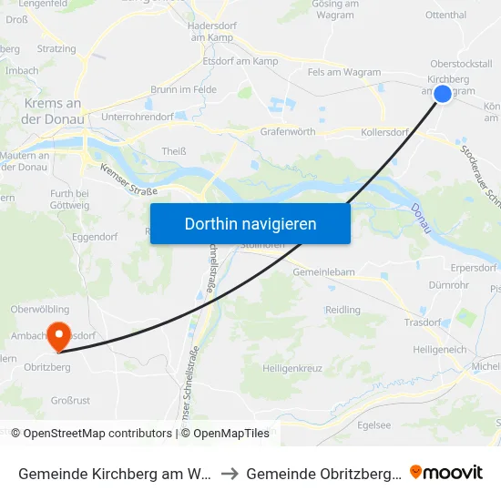 Gemeinde Kirchberg am Wagram to Gemeinde Obritzberg-Rust map