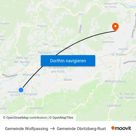 Gemeinde Wolfpassing to Gemeinde Obritzberg-Rust map
