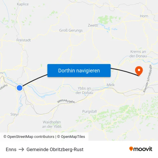 Enns to Gemeinde Obritzberg-Rust map