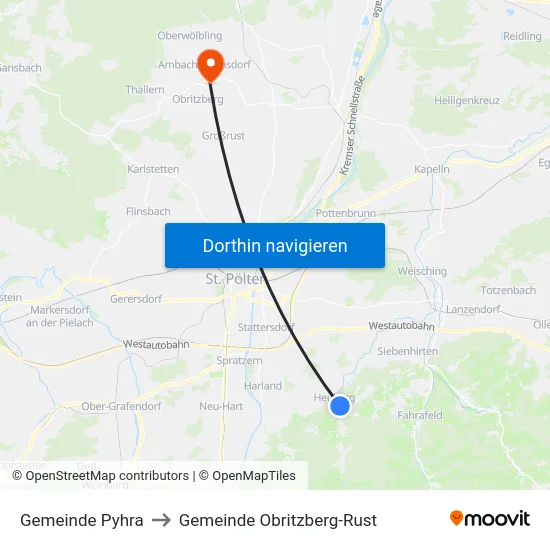 Gemeinde Pyhra to Gemeinde Obritzberg-Rust map