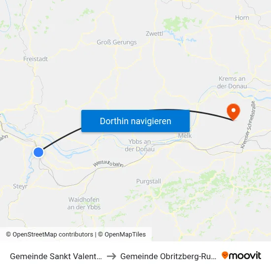Gemeinde Sankt Valentin to Gemeinde Obritzberg-Rust map