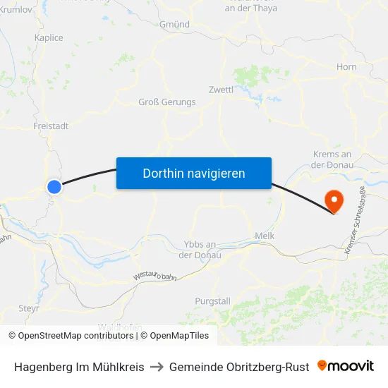 Hagenberg Im Mühlkreis to Gemeinde Obritzberg-Rust map
