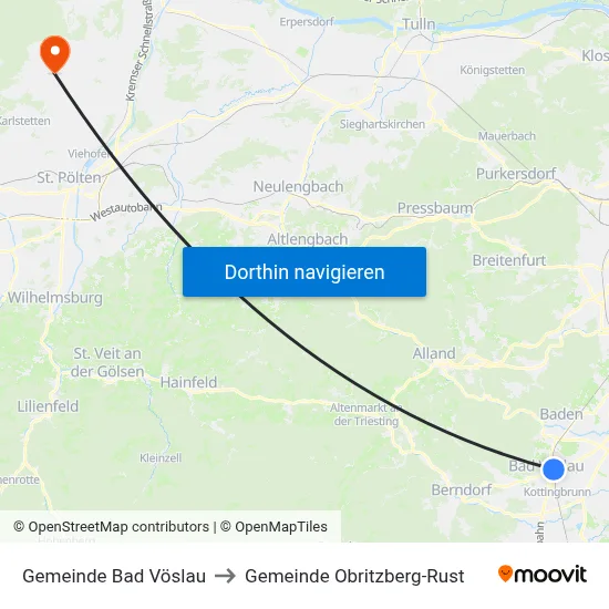Gemeinde Bad Vöslau to Gemeinde Obritzberg-Rust map