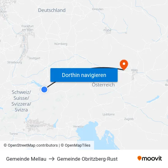 Gemeinde Mellau to Gemeinde Obritzberg-Rust map