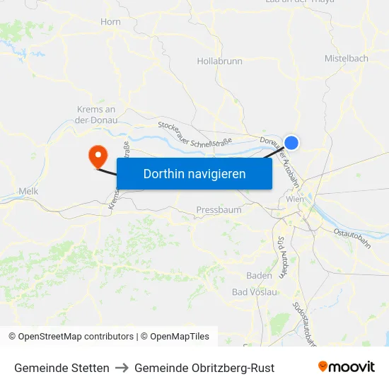 Gemeinde Stetten to Gemeinde Obritzberg-Rust map