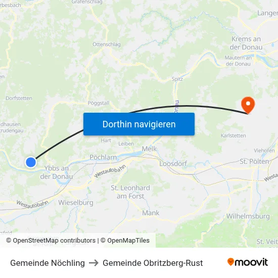 Gemeinde Nöchling to Gemeinde Obritzberg-Rust map