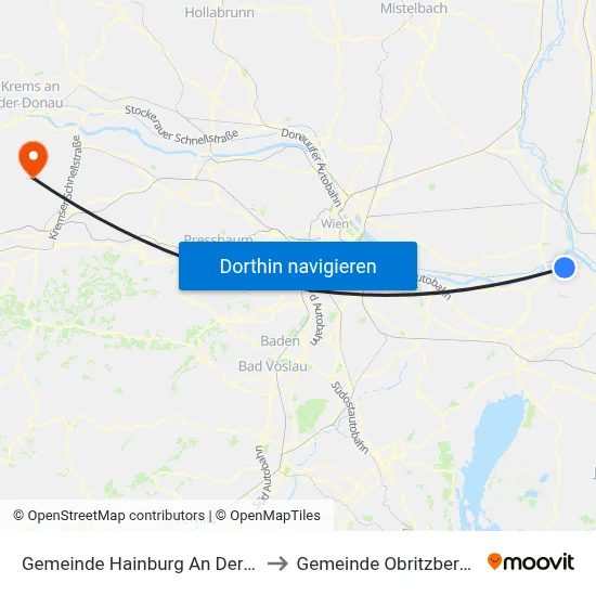 Gemeinde Hainburg An Der Donau to Gemeinde Obritzberg-Rust map