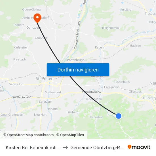 Kasten Bei Böheimkirchen to Gemeinde Obritzberg-Rust map