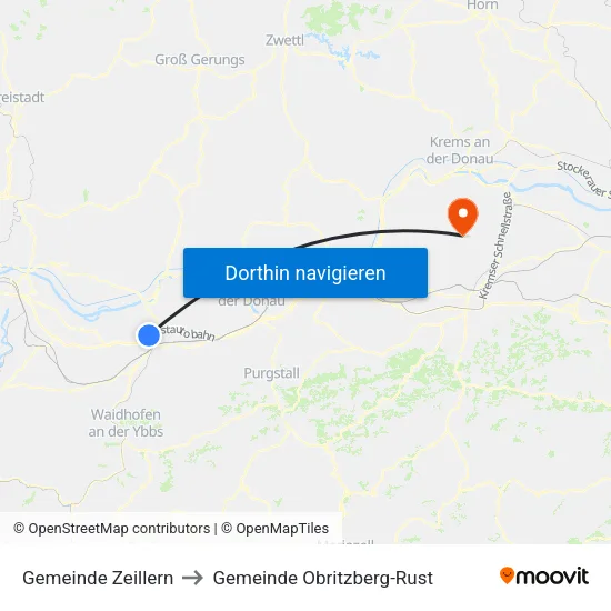 Gemeinde Zeillern to Gemeinde Obritzberg-Rust map
