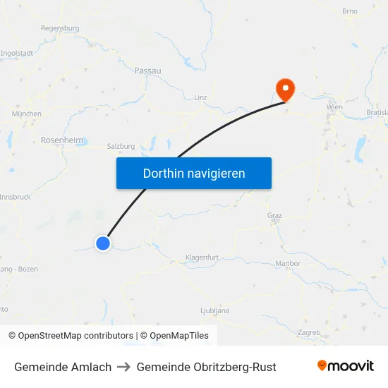 Gemeinde Amlach to Gemeinde Obritzberg-Rust map